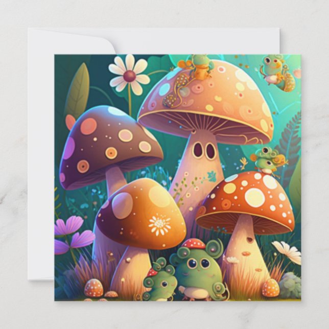 Cute mushrooms in the forest  invitation (Front)