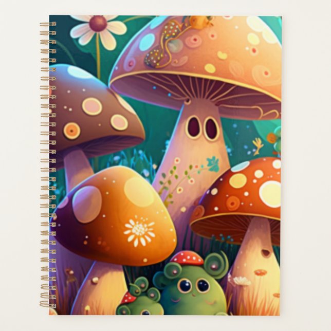 Cute mushrooms in the forest Spiral Notebook Planner (Front)