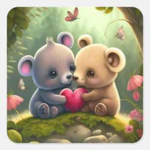 Cute mushrooms in the forest square sticker