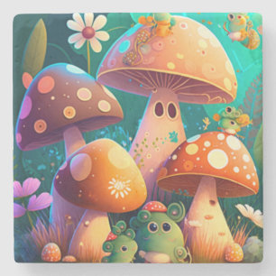 Cute mushrooms in the forest  stone coaster