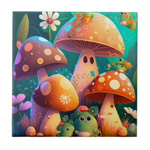 Cute mushrooms in the forest tile