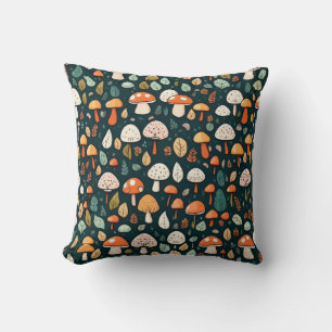Cute mushrooms leaves cottage core design cushion
