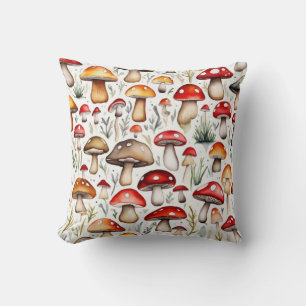 Cute mushrooms leaves cottage core design cushion