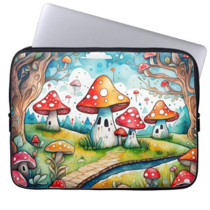 Cute mushrooms leaves cottage core design    laptop sleeve