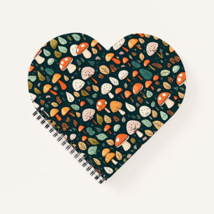 Cute mushrooms leaves cottage core design notebook