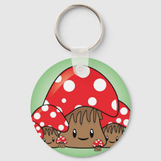 Cute Mushrooms on green background Key Ring