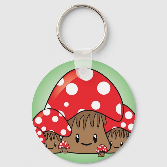 Cute Mushrooms on green background Key Ring (Front)