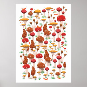 Cute Mushrooms Pattern Poster