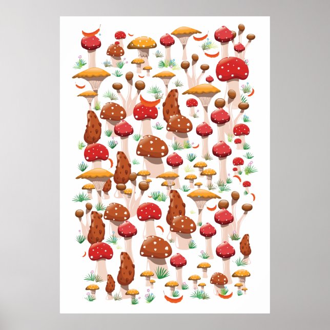 Cute Mushrooms Pattern Poster (Front)
