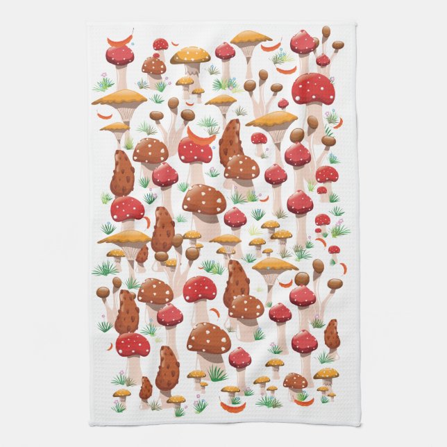Cute Mushrooms Pattern Tea Towel (Vertical)
