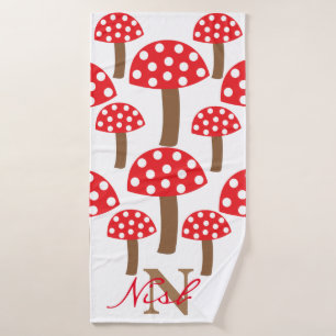 Cute Mushrooms Toadstool Monogram  Bath Towel