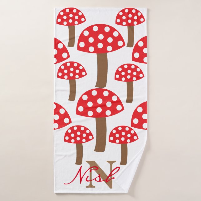 Cute Mushrooms Toadstool Monogram  Bath Towel (Bath Towel)