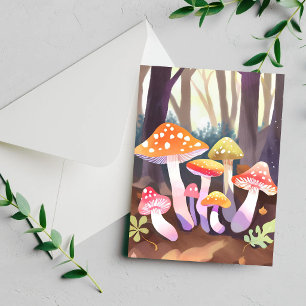 Cute Mushrooms Watercolor Forest Card