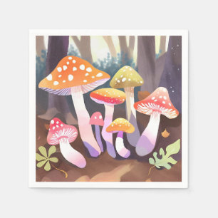 Cute Mushrooms Watercolor Forest Napkin