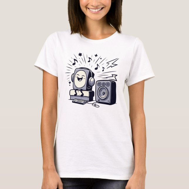 Cute Music Lover: Fun Cartoon T-Shirt Design (Front)