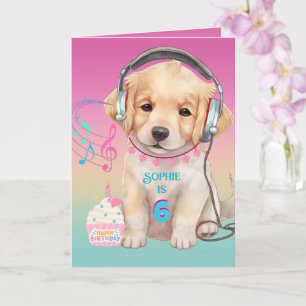 Cute Music Loving Golden Retriever Personalised Card