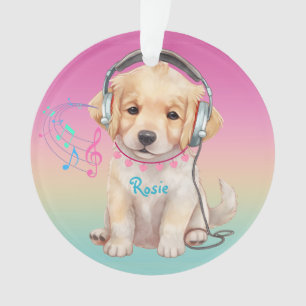 Cute Music Loving Golden Retriever Personalized Ornament