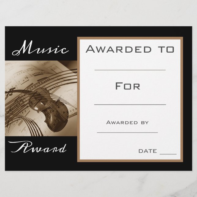 Cute Music violin award certificate music teacher (Front)
