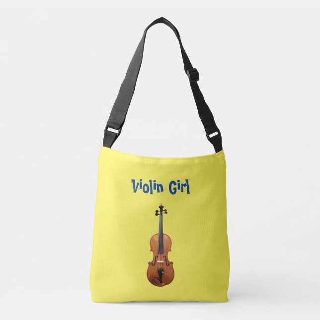 Cute Music Violin Girl Blue and Yellow Crossbody Bag (Front)