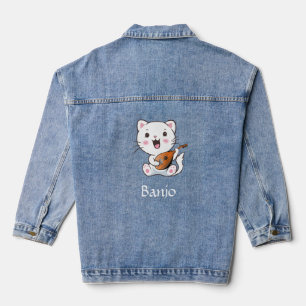 Cute Musical Cat and Editable Text Denim Jacket