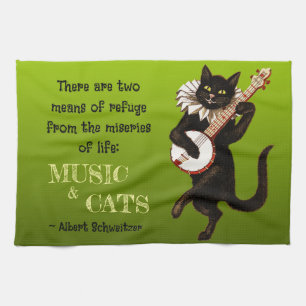 Cute Musical Cat Two Means of Refuge Schweitzer Tea Towel