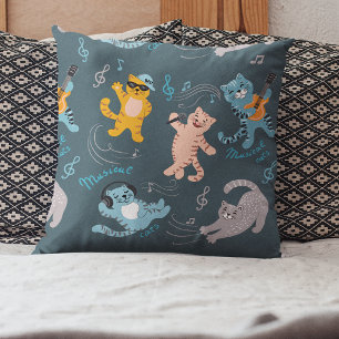 Cute Musical Cats Pattern Kids Bedroom Cushion