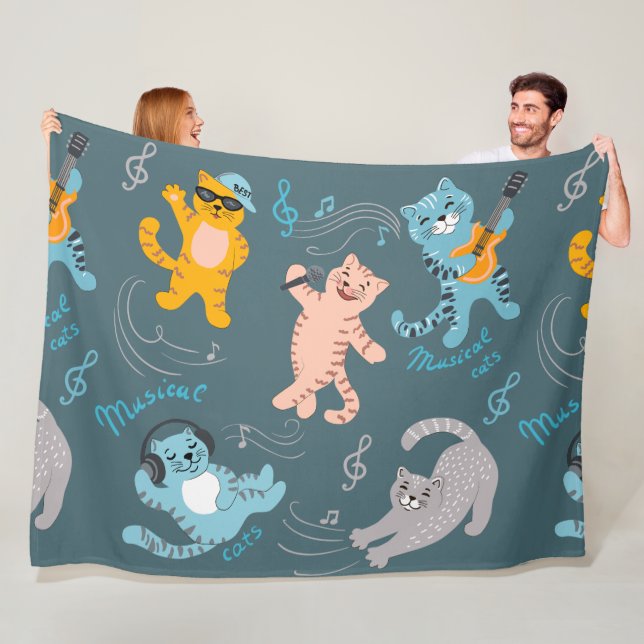 Cute Musical Cats Pattern Kids Bedroom Fleece Blanket (In Situ)