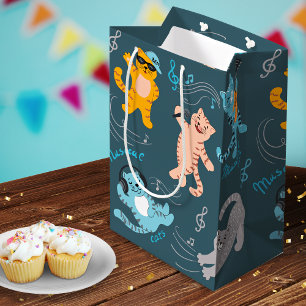Cute Musical Cats Pattern Kids Birthday Medium Gift Bag