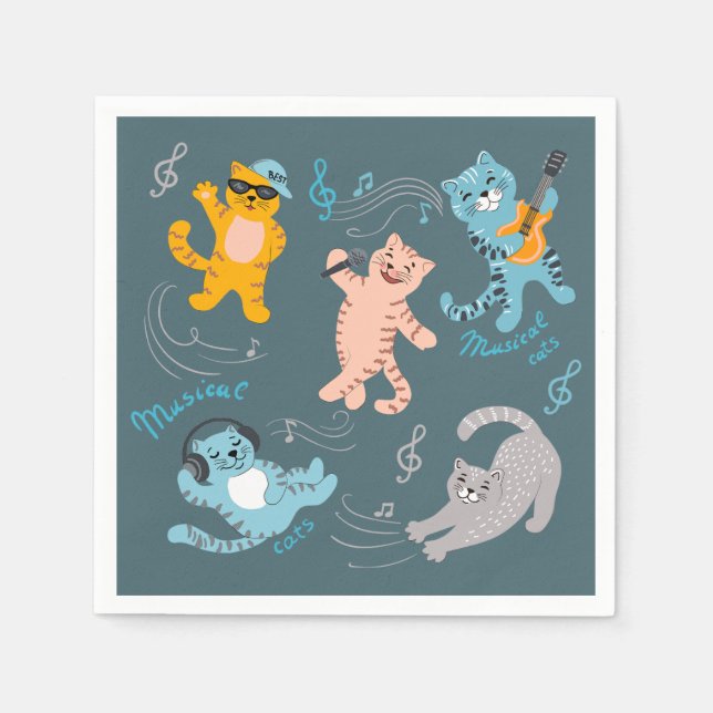 Cute Musical Cats Pattern Kids Birthday Party Napkin (Front)