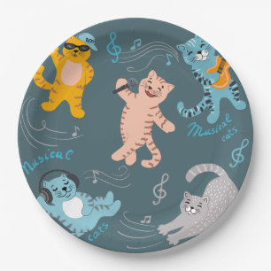 Cute Musical Cats Pattern Kids Birthday Party Paper Plate