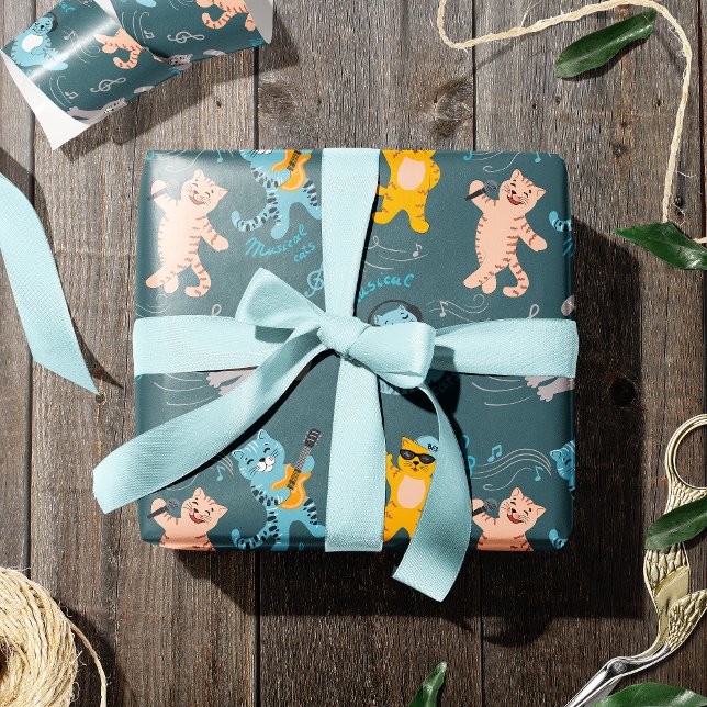 Cute Musical Cats Pattern Kids Birthday Wrapping Paper (Creator Uploaded)