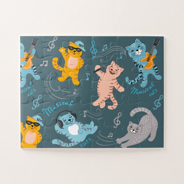 Cute Musical Cats Pattern Kids Jigsaw Puzzle (Horizontal)