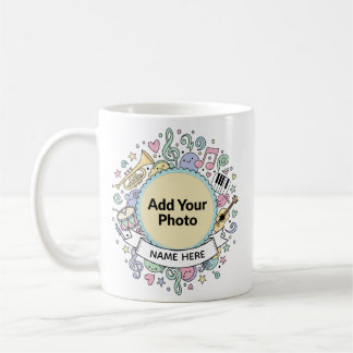 Cute Musical Doodles Kids Custom Photo  Name Mug