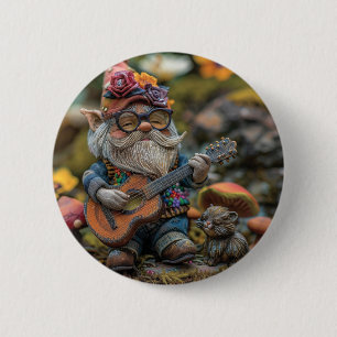 Cute musical gnome playing a guitar 6 cm round badge