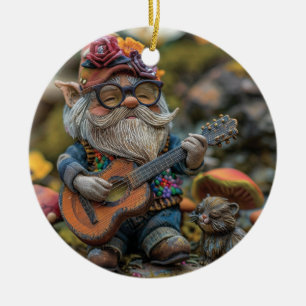 Cute musical gnome playing a guitar ceramic tree decoration