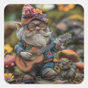 Cute musical gnome playing a guitar  square sticker