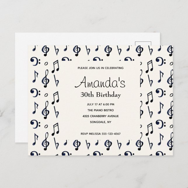 Cute Musical Notes Pattern Birthday Invitation (Front/Back)