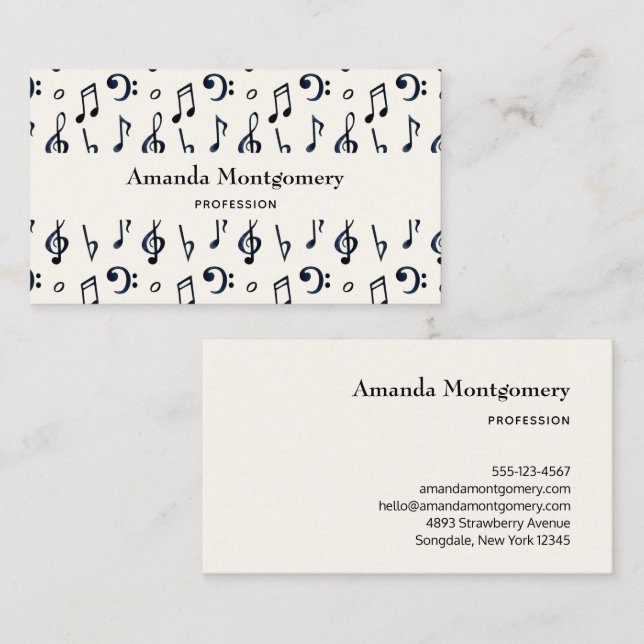 Cute Musical Notes Pattern Business Card (Front/Back)