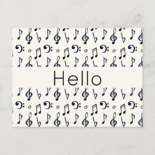 Cute Musical Notes Pattern Hello Postcard
