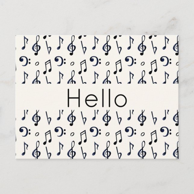 Cute Musical Notes Pattern Hello Postcard (Front)