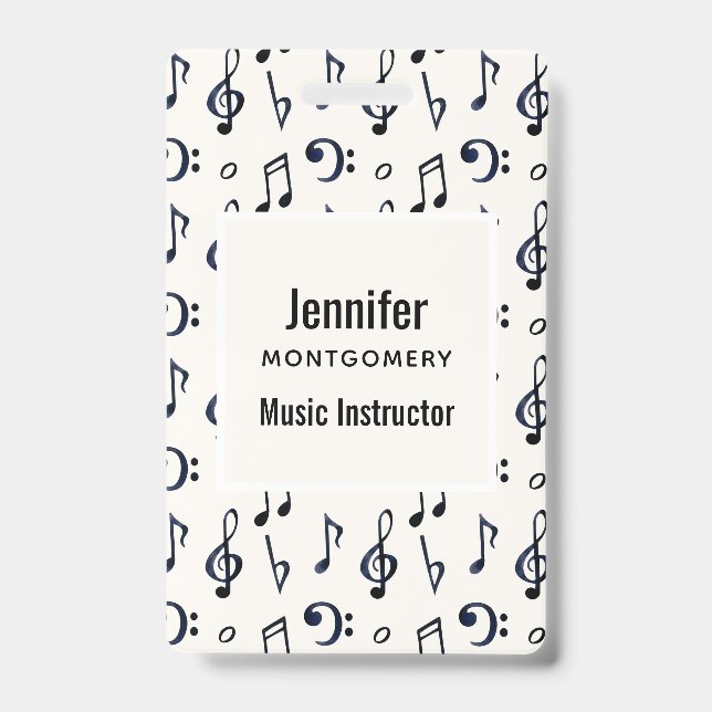 Cute Musical Notes Pattern ID Badge (Front)