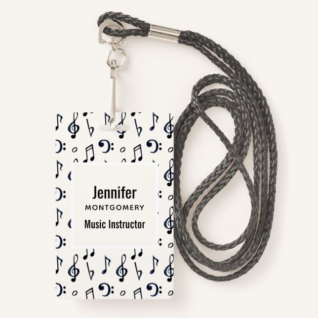 Cute Musical Notes Pattern ID Badge (Front with Lanyard)