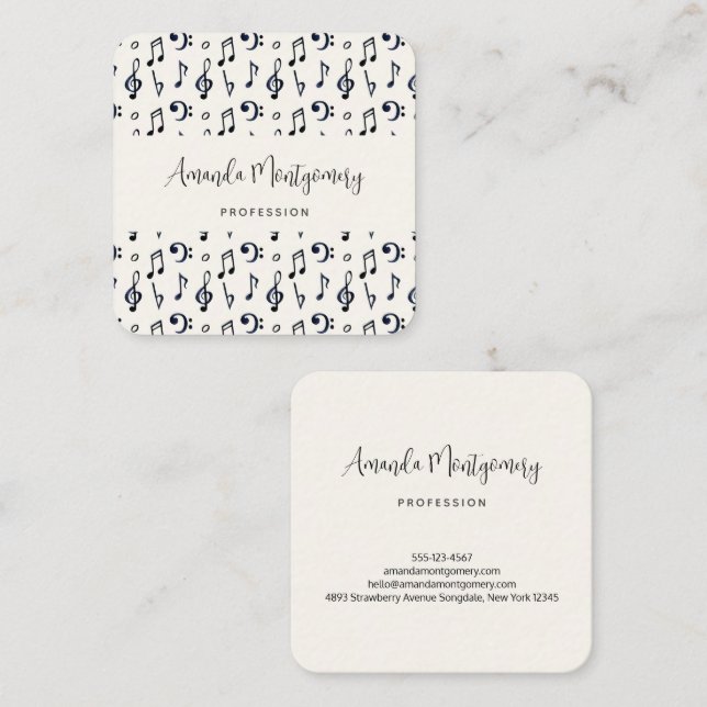Cute Musical Notes Pattern Square Business Card (Front/Back)