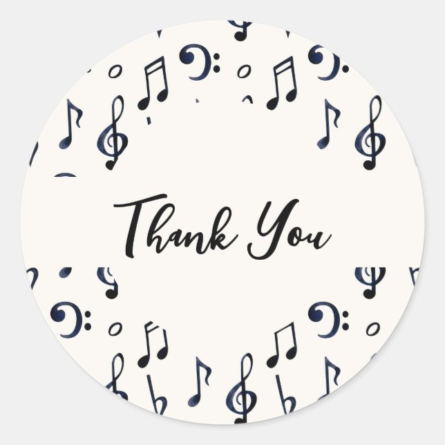 Cute Musical Notes Pattern Thank You Classic Round Sticker (Front)
