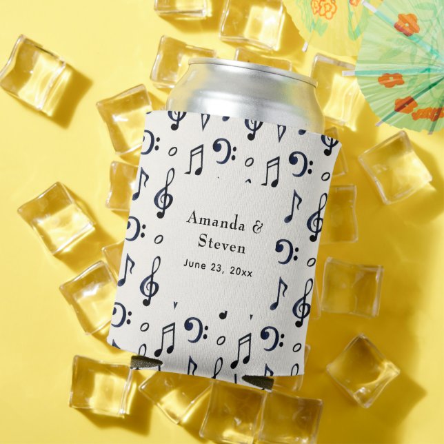 Cute Musical Notes Pattern Wedding Can Cooler (In Situ Summer)