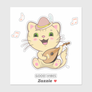 Cute Musical Tabby Ginger Caramel Cat Sticker