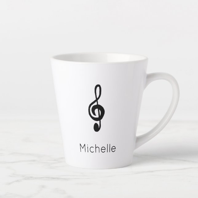 Cute Musical Treble Clef Personalised  Latte Mug (Right)