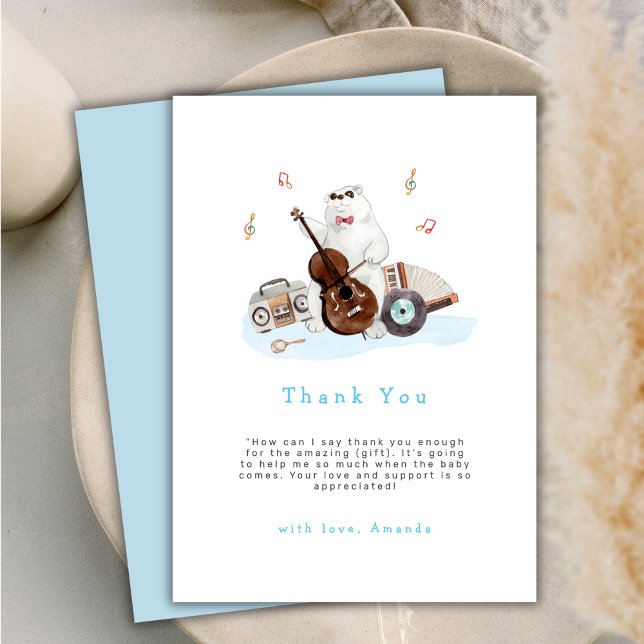Cute Musician Polar Bear Boy Baby Shower  Thank You Card (Cute Musician Polar Bear Boy Baby Shower Thank You Card)
