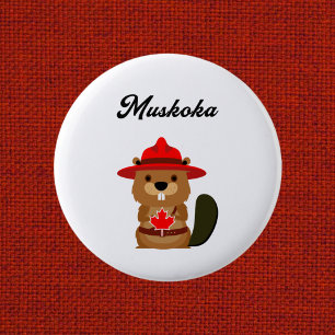 Cute Muskoka Canada Beaver with Red Hat 6 Cm Round Badge