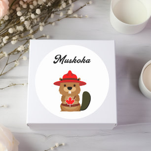 Cute Muskoka Canada Beaver with Red Hat Classic Round Sticker